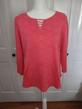 Ruby Rd. Coral Pink Long-Sleeve Tunic with Ladder Neck